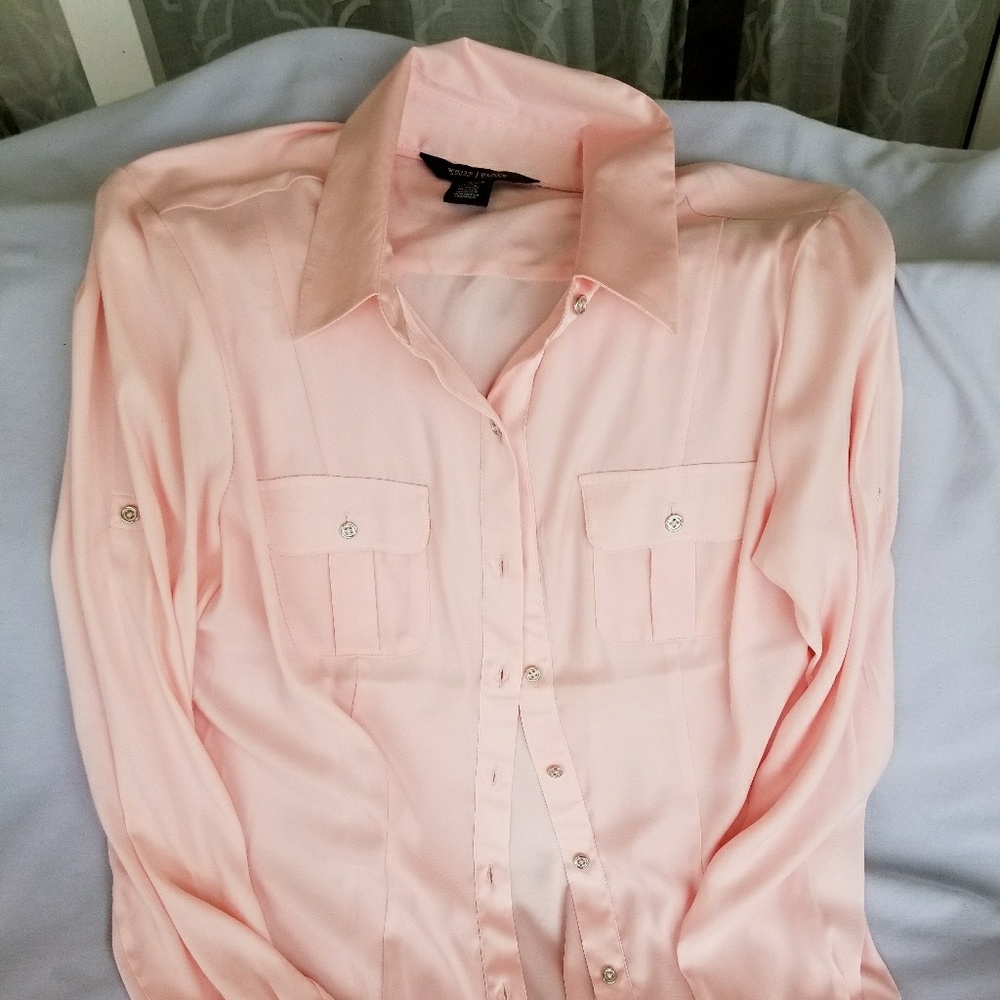 White House Black Market Pink Long Sleeve Button Down Blouse